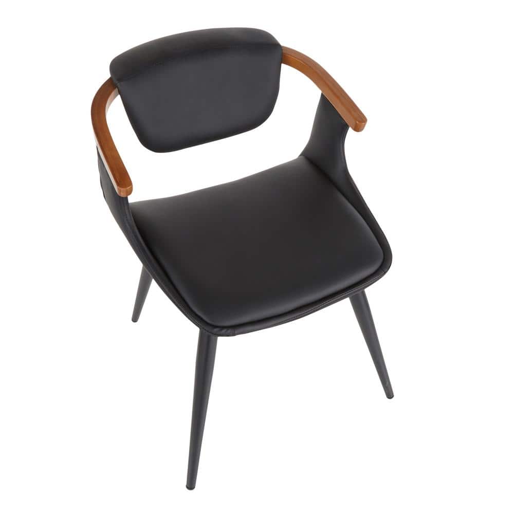 High-Back Oracle Side Chair in Black Faux Leather and Walnut