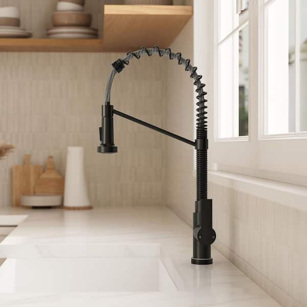 21.26 in. Single-Handle Pull-Down 2-Sprayer Kitchen Faucet LED Base 360° Spout Swivel Commercial in Matte Black