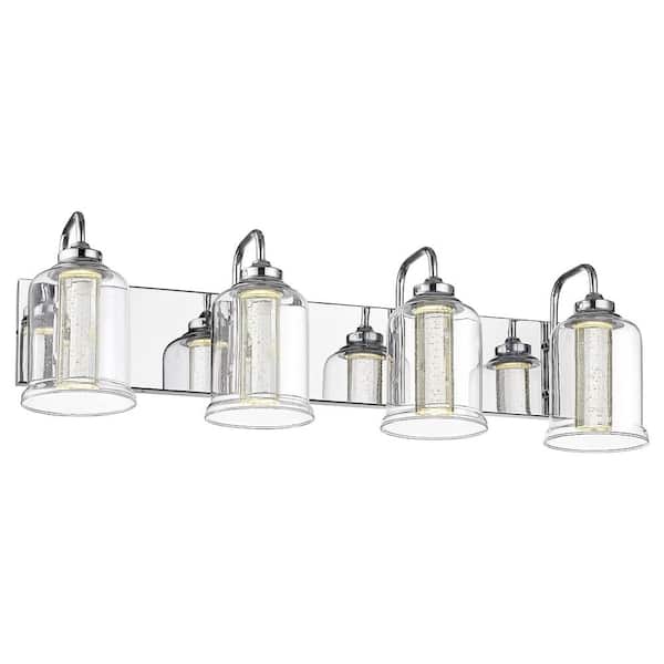 28 in. 4-Light 20-Watt LED Vanity Light with Crystal Chrome LED Vanity Light