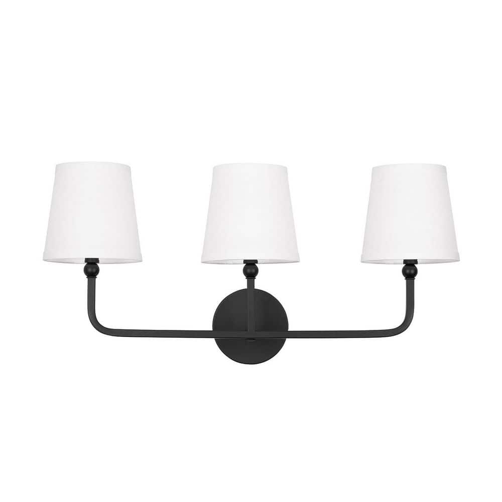 Dawson 25.5 in. W x 12 in. H x 7 in. E 3-Light Matte Black Vanity Light with White Fabric Shades price history on PriceWatchPro
