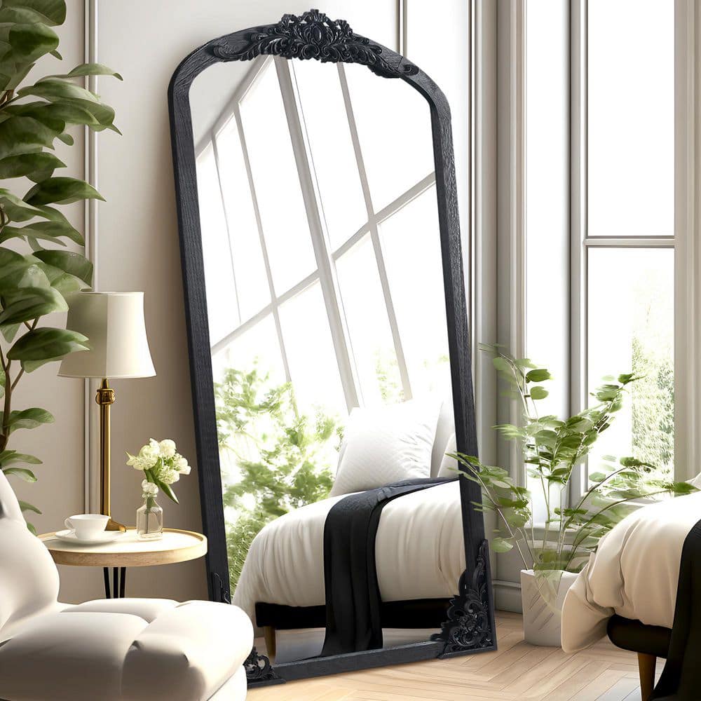 28 in W x 67 in. H Arch Ornate Mirror Accent Mirror Solid Wood Full Length Mirror Black price history on PriceWatchPro