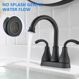 4 in. Centerset Double Handle Bathroom Faucet Combo Kit with Pop-Up Drain and Drain Assembly in Matte Black