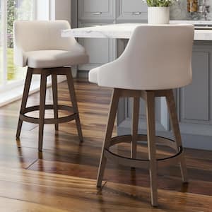 Nolan 31 in. Cream Faux Leather / Brown Wood Swivel Bar Stool