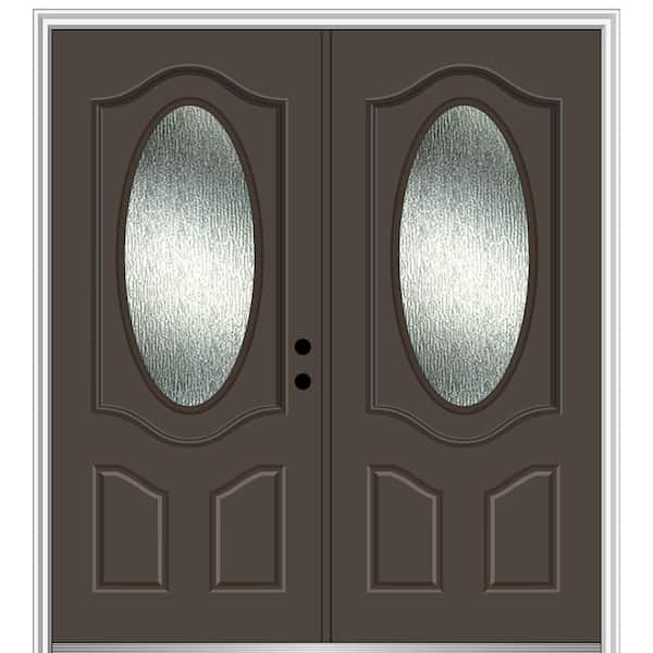 MMI Door 72 in. x 80 in. Left-Hand/Inswing Rain Glass Brown Fiberglass Prehung Front Door on 4-9/16 in. Frame