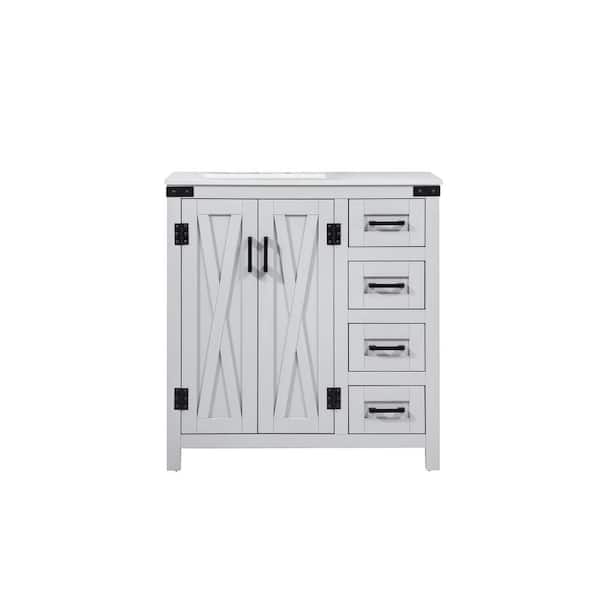 Unbranded Timeless Home 19 in. W x 32 in. D x 34 in. H Bath Vanity in Grey with Ivory White Engineered Stone Top