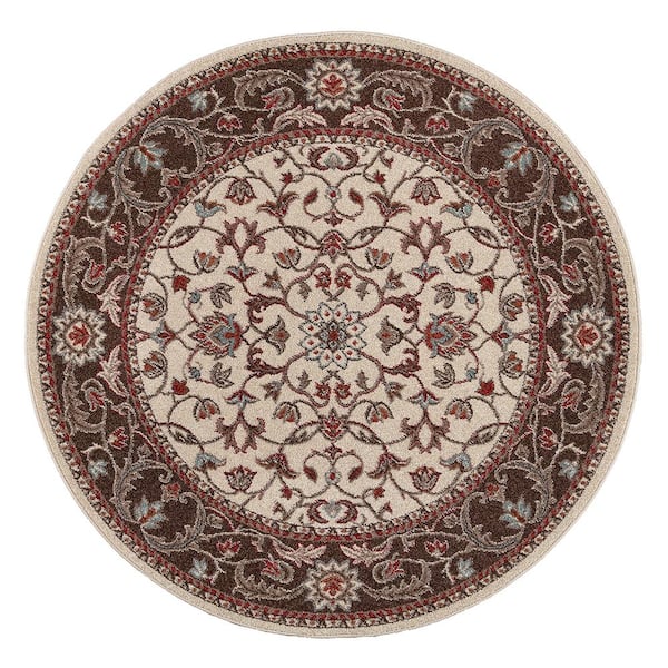 Concord Global Trading Chester Flora Ivory 5 ft. Round Area Rug
