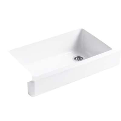 Whitehaven Farmhouse Apron Front Cast Iron Self-Trimming 36 in. Single Basin Kitchen Sink in White with Basin Racks