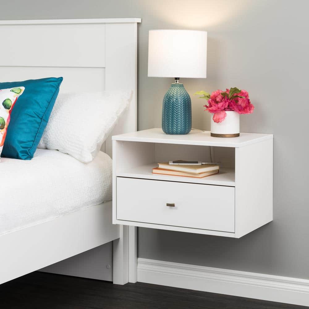 Prepac Milo 1-Drawer White Floating Nightstand 14.5 in. H x 22.5 in. W x 15  in. WDBW-1411-1 - The Home Depot