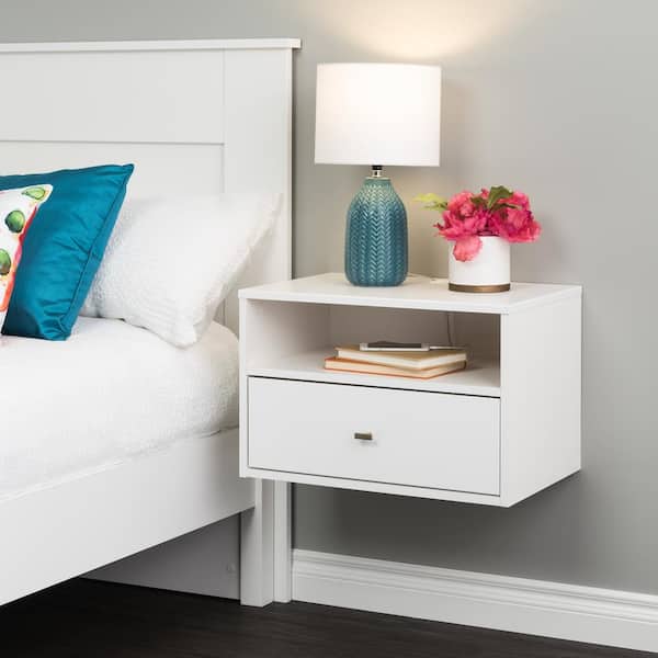Prepac Milo 1-Drawer White Floating Nightstand 14.5 in. H x 22.5 in. W x 15 in.