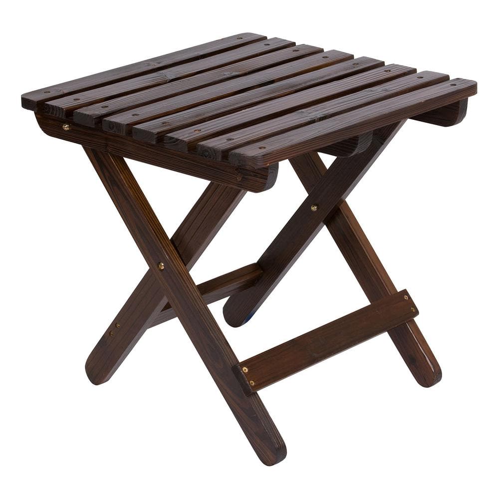 Burnt Brown Square Wood Folding Outdoor Side Table