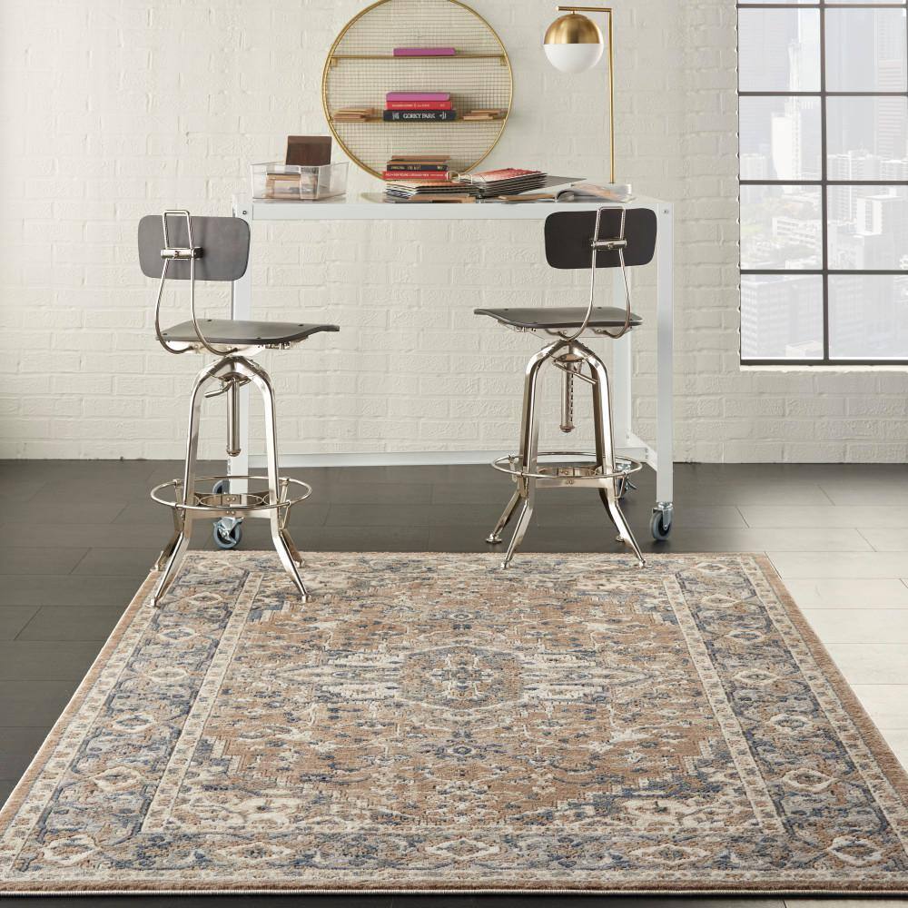 Elegant Beige & Grey Reversible 5' x 7' Synthetic Area Rug