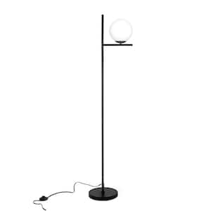60 in. Black Frosted Standard 1-Light E26 Floor Lamp for Living Room with Glass Shade