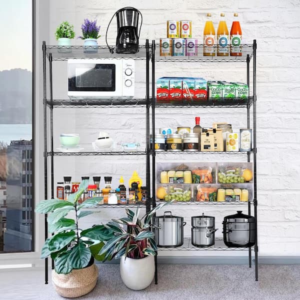 Heavy Duty 5-Tier Shelving Units with Adjustable Storage Shelf, Wheels & Leveling Feet, 800 lbs Capacity-Black