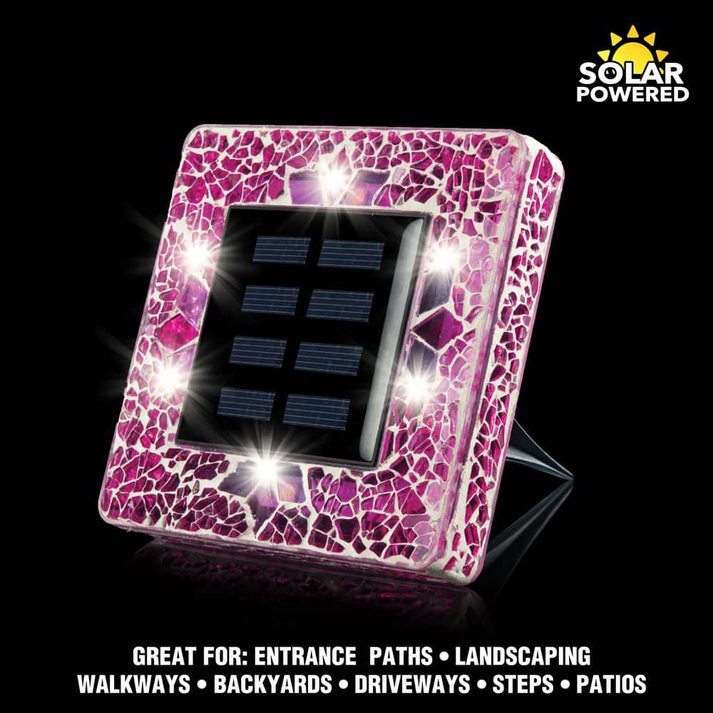 Radiant Pink Mosaic Glass Solar LED Pathway Lights, 4-Pack