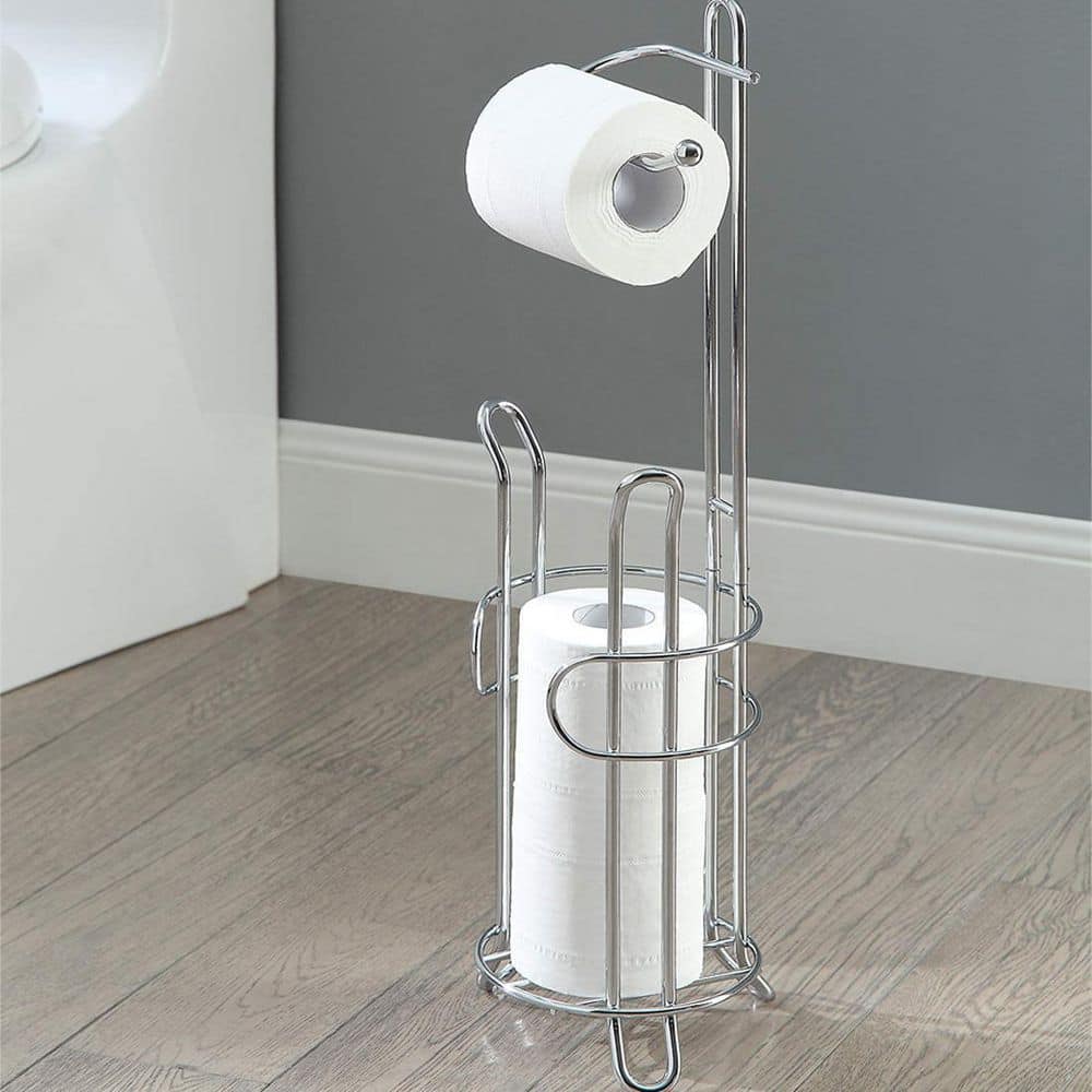 Silver Chrome Freestanding Toilet Paper Holder with Storage
