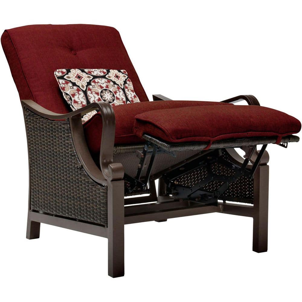 Crimson Red Steel and Wicker Reclining Armchair with Cushions