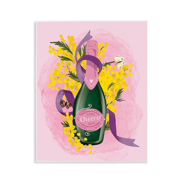 Stupell Industries Floral Champagne Bottle by Be Ni La Unframed Food Graphic Art Print 14 in. x 11 in.