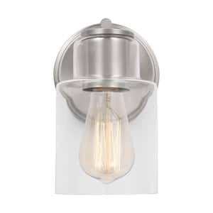 Sayward 5 in. W x 7.875 in. H 1-Light Brushed Steel Bathroom Wall Sconce with Clear Glass Shade