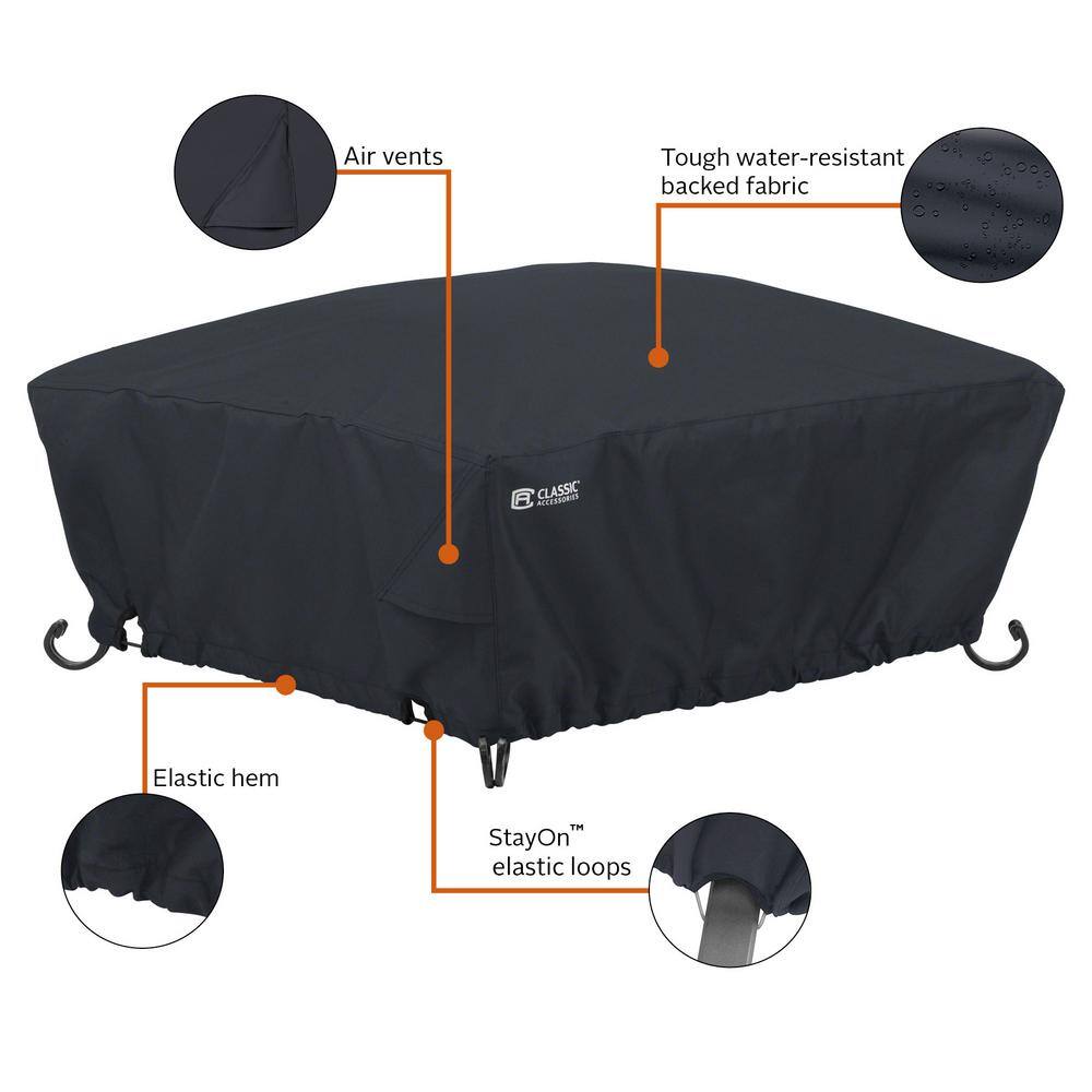 Classic Black Polyester Square Fire Pit Cover, 36 Inch