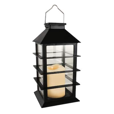 Lights4fun, Inc. Set of Two Black Metal Battery Operated LED Indoor Outdoor  Garden & Patio Flameless Candle Lantern Lights