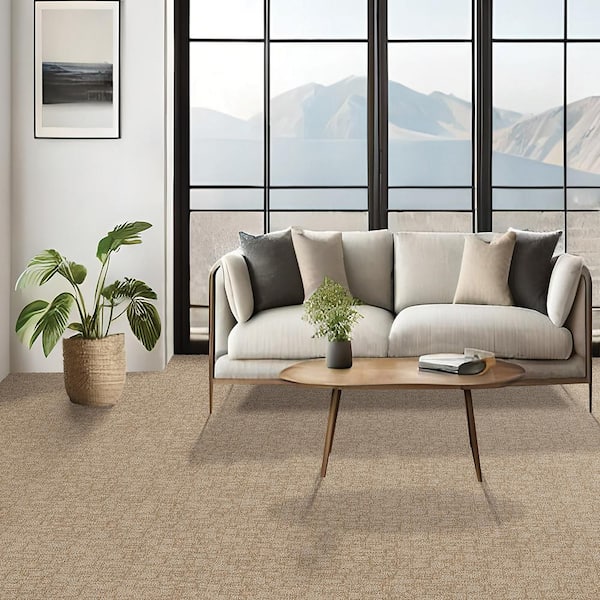 Painted Picture - Brushstroke-Beige 12 ft. 45 oz. Triexta PET Pattern Installed Carpet