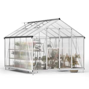 8 ft. W x 10 ft. D Polycarbonate Greenhouse for Outdoors, with Quick Setup Structure and Adjustable Roof Vent, Sliver