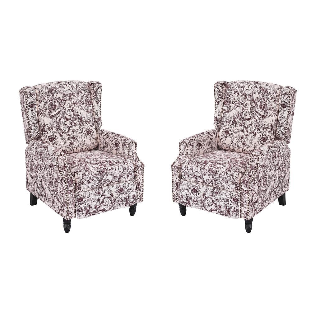 Rococo Plum Pattern Chenille Nailhead Trim Upholstered Manual Recliner Chair with Adjustable Footrest(Set of 2) price history on PriceWatchPro