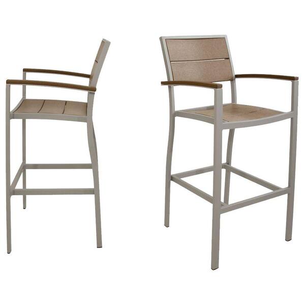 Trex Outdoor Furniture Surf City Textured Silver 2-Piece Patio Bar Chair Set with Tree House Slats