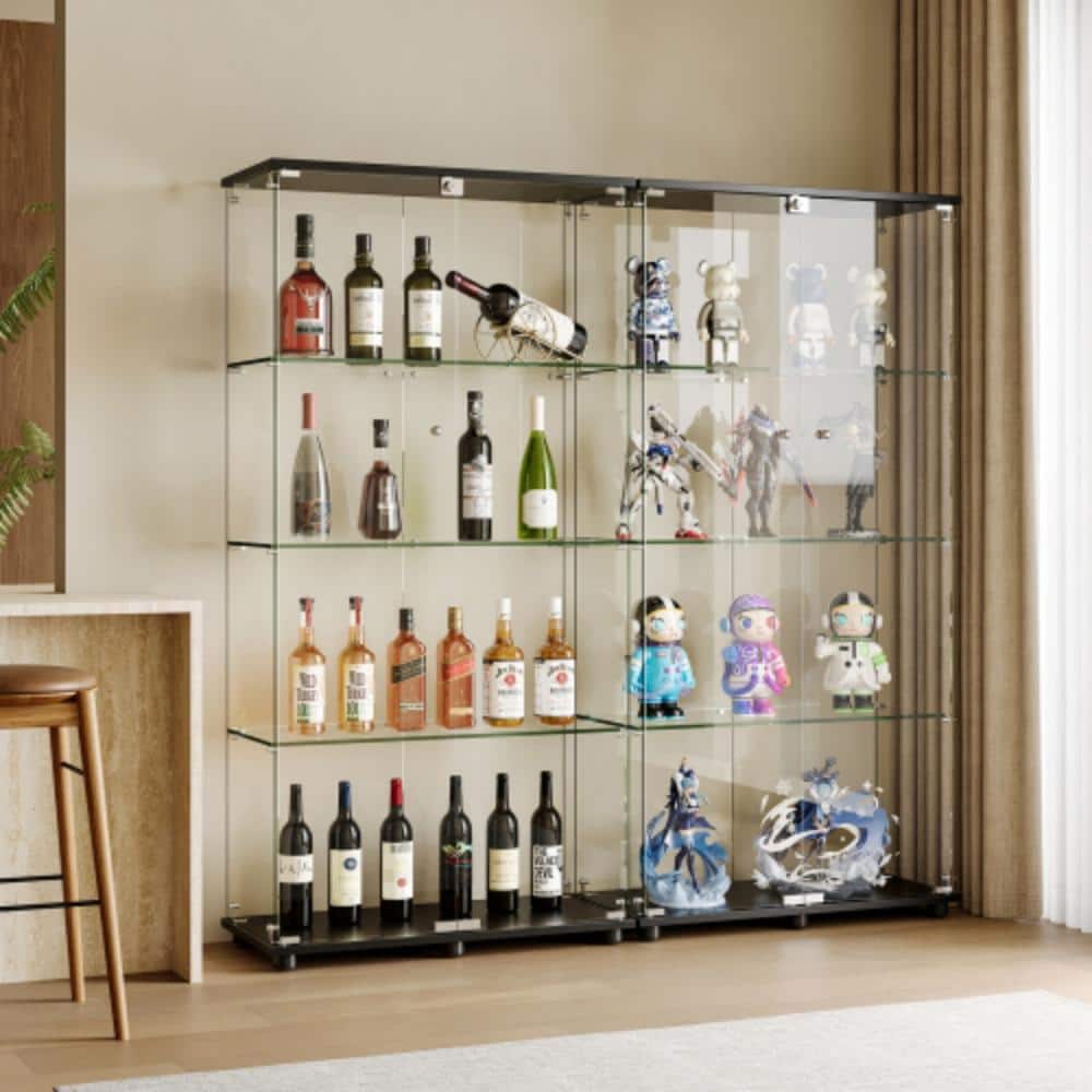 "64"" 4-Shelf Locking Glass Display Cabinet for Garage, Tempered Glass Curio Storage with Double Doors" price history on PriceWatchPro