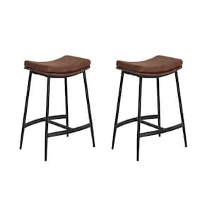 Arlo 27 in. Modern Backless Upholstered Counter Height Bar Stool with Metal Frame, Brown/Matte Black, Set of 2
