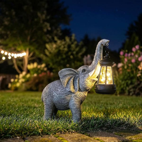 Elephants Garden Statue with Solar Lantern L0D8T38P1G - The Home Depot