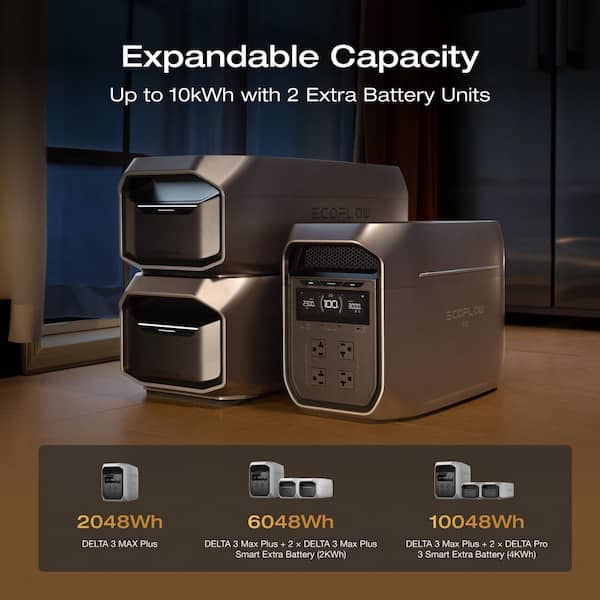 EcoFlow 3000-Watt Delta 3 Max Plus, 2048Wh Capacity, Push-Button