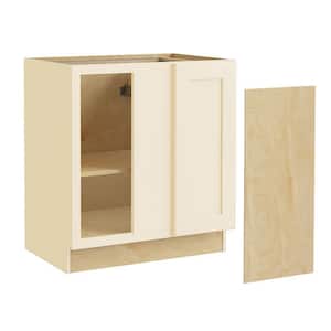Newport Cream Painted Plywood Shaker Assembled Blind Corner Kitchen Cabinet Sft Cls R 30 in W x 24 in D x 34.5 in H