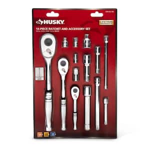 14-Piece Husky 1/4 Inch, 3/8 Inch & 1/2 Inch 72-Tooth Ratchet and Accessory Set