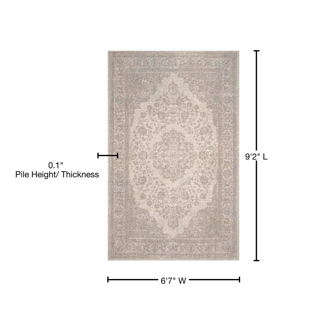 Classic Vintage Gray and Beige Rectangular Cotton Area Rug 6' x 9'