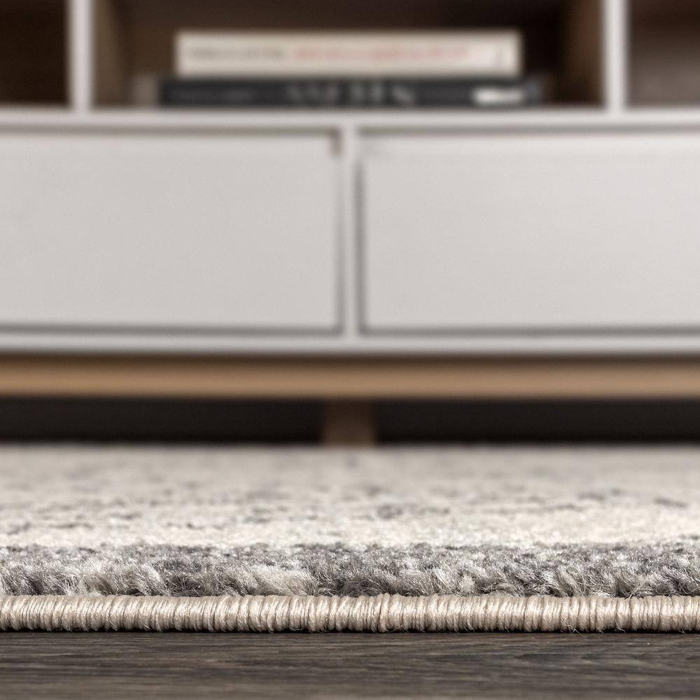 Cream and Gray Geometric Synthetic Square Area Rug