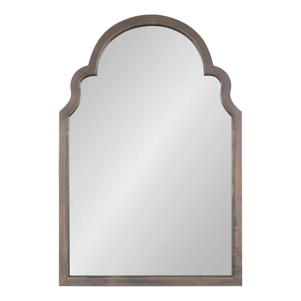 Gray Wood Moroccan-Inspired Arched Vanity Mirror