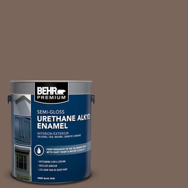 BEHR PREMIUM 1 gal. #AE-5 Chocolate Brown Urethane Alkyd Semi-Gloss Enamel Interior/Exterior Paint