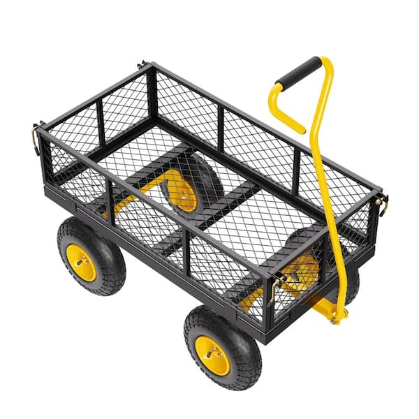 Avex Black+Yellow 2.6 cu. ft. 500 lbs. Capacity Metal Yard Utility Wagon Garden Cart with Removable Mesh Sides