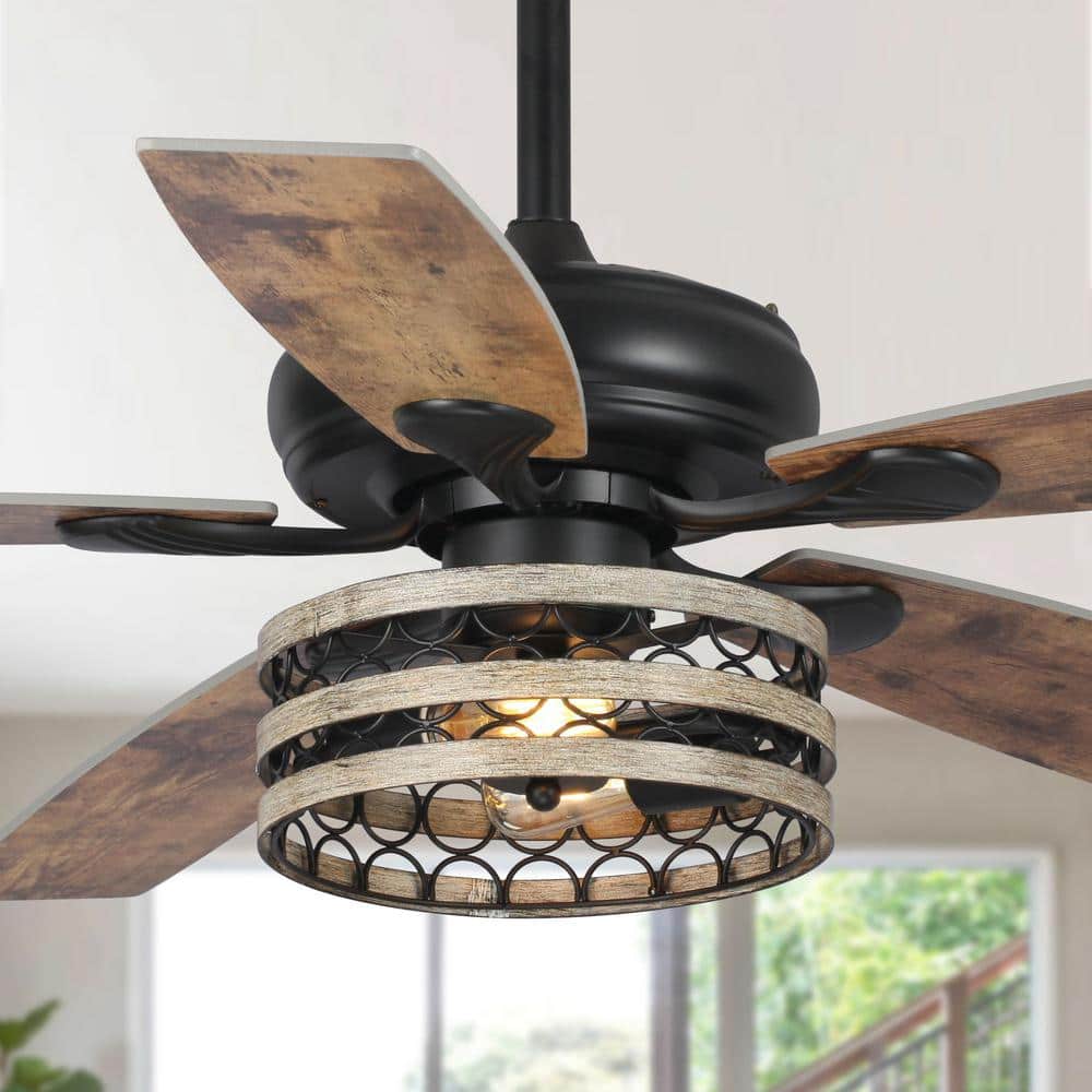 Toronto 52 in. Farmhouse Indoor 5-Blade Black Ceiling Fan with Light Kit and Remote Control price history on PriceWatchPro