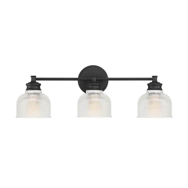 Savoy House 24.25 in. W x 9.25 in. H 3-Light Matte Black Bathroom Vanity Light with Clear Glass Shades