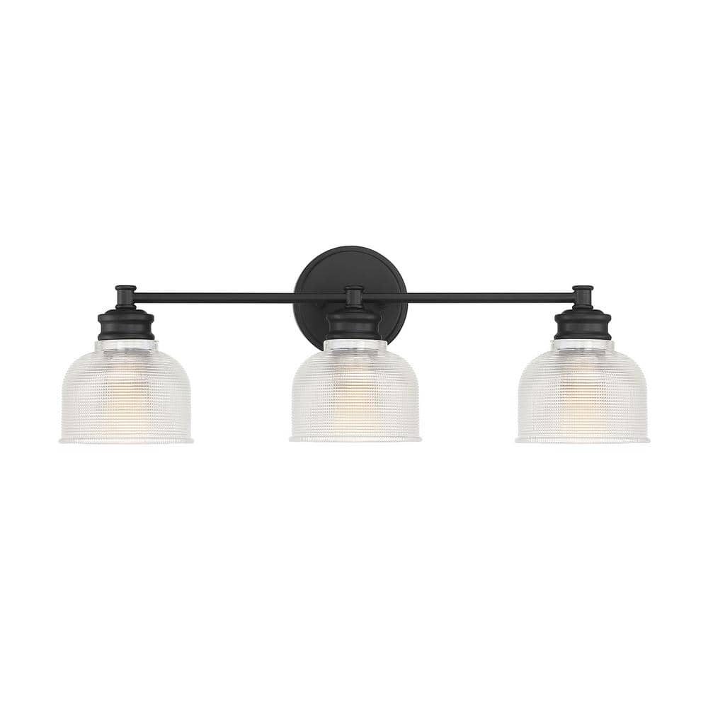 Matte Black 3-Light Vanity Fixture with Clear Glass Shades