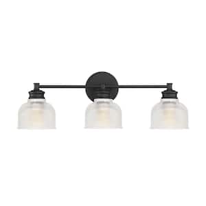 24.25 in. W x 9.25 in. H 3-Light Matte Black Bathroom Vanity Light with Clear Glass Shades