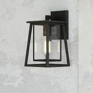 Blackwell 6.5-in. W Cage Frame 1 Light Dusk to Dawn Black Outdoor Wall Lantern Clear Glass