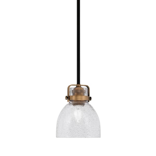 Unbranded Decatur 60-Watt 1-Light Black and Brass Light Mini Pendant with 6 in. Smoke Bubble Glass Shade, No Bulb Included