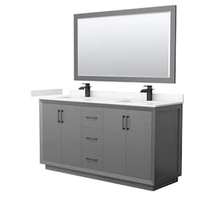 Strada 66 in. W x 22 in. D x 35 in. H Double Bath Vanity in Dark Gray with Giotto Quartz Top and 58 in. Mirror