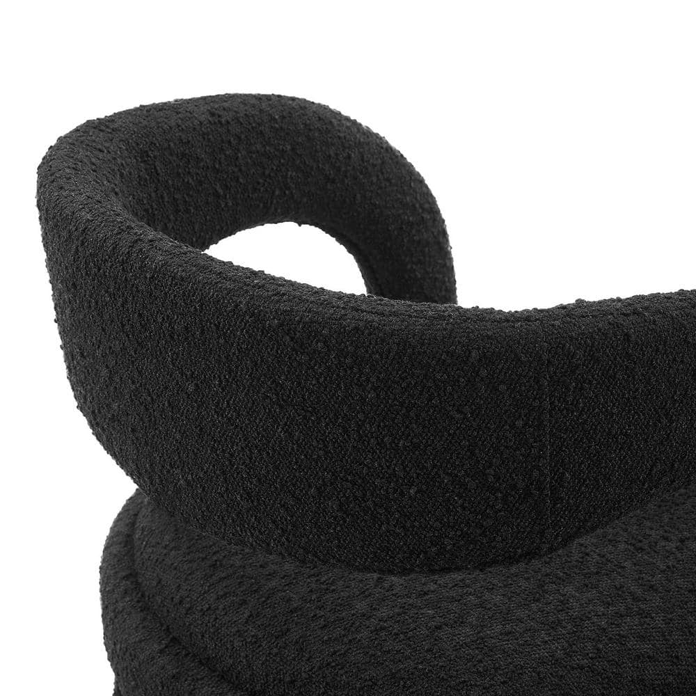 Black Boucle Upholstered Counter Stools with Metal Legs, Set of 2