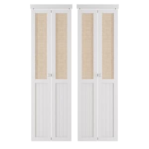 48 in. x 80 in. (Double 24 in. W Doors) Webbing and Wood, PVC Covering MDF, White Bi-Fold Door with Hardware