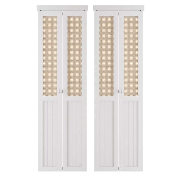 48 in. x 80 in. (Double 24 in. W Doors) Webbing and Wood, PVC Covering MDF, White Bi-Fold Door with Hardware