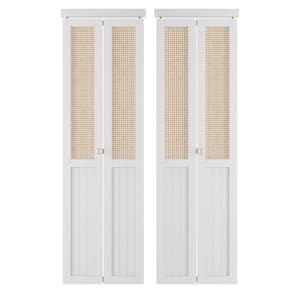 48 in. x 80 in. (Double 24 in. W Doors) Webbing and Wood, PVC Covering MDF, White Bi-Fold Door with Hardware